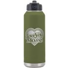 Laser etched olive green 32 oz vacuum insulated water bottle with 'Love You More Retro' design