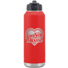 Laser etched red 32 oz vacuum insulated water bottle with 'Love You More Retro' design