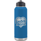 Laser etched royal blue 32 oz vacuum insulated water bottle with 'Love You More Retro' design