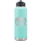 Laser etched teal 32 oz vacuum insulated water bottle with 'Love You More Retro' design