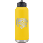 Laser etched yellow 32 oz vacuum insulated water bottle with 'Love You More Retro' design