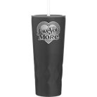 Laser etched black 20 oz vacuum insulated tumbler with 'Love You More Retro' design