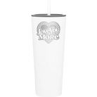 Laser etched white 20 oz vacuum insulated tumbler with 'Love You More Retro' design