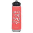 Laser etched coral 20 oz vacuum insulated water bottle with 'You are my Person' design