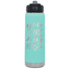 Laser etched teal 20 oz vacuum insulated water bottle with 'You are my Person' design