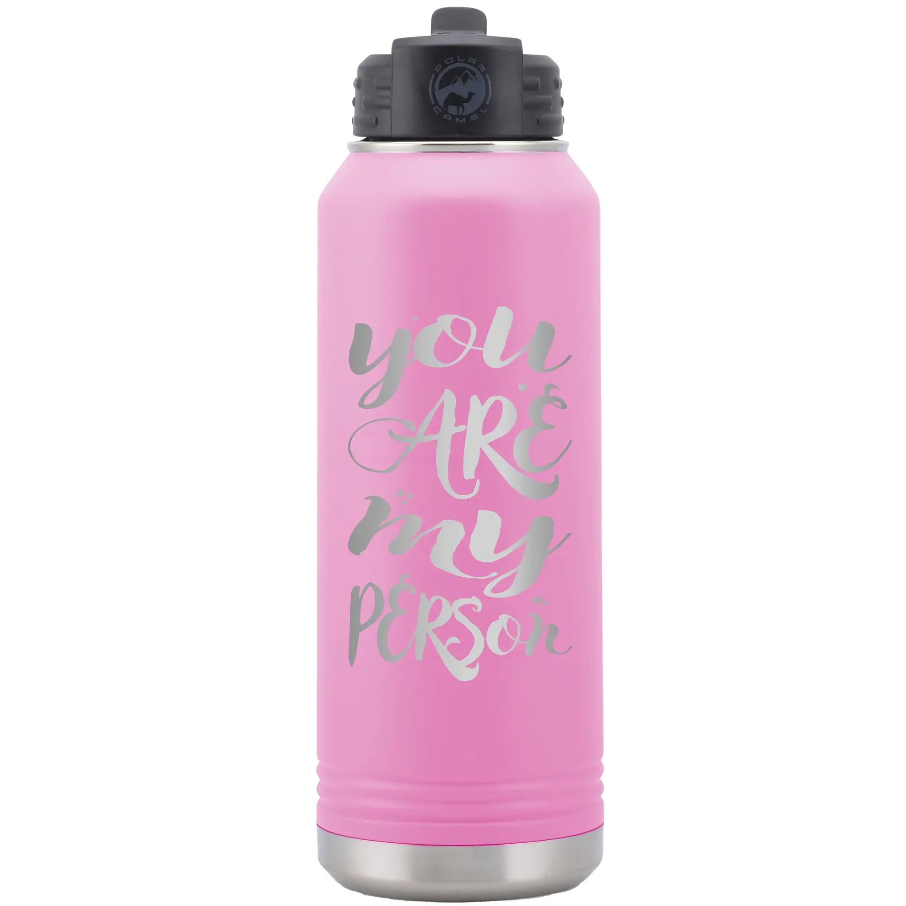 Laser etched light purple 32 oz vacuum insulated water bottle with 'You are my Person' design