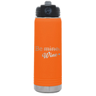 Laser etched orange 20 oz vacuum insulated water bottle with 'Be Wine' design