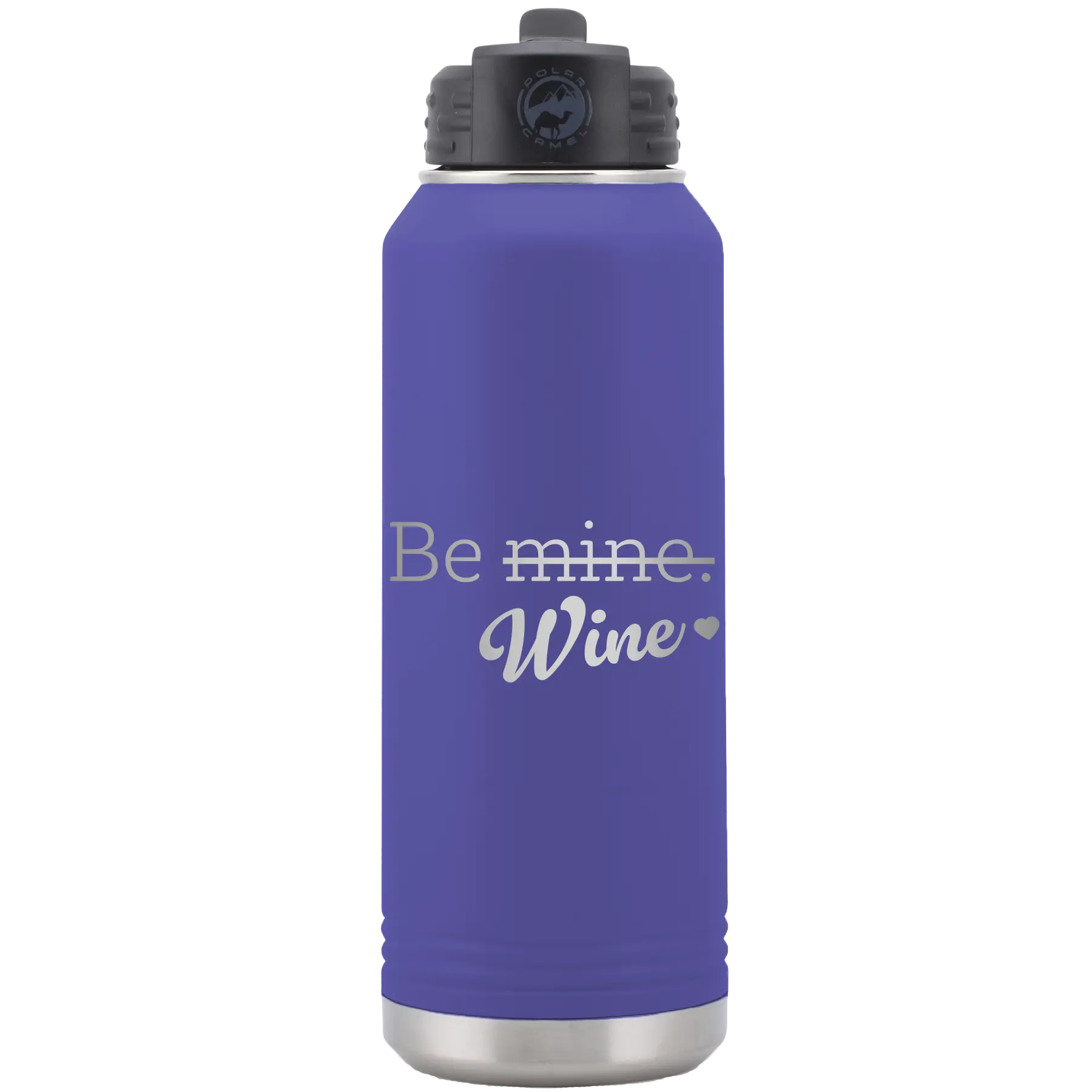 Laser etched purple 32 oz vacuum insulated water bottle with 'Be Wine' design
