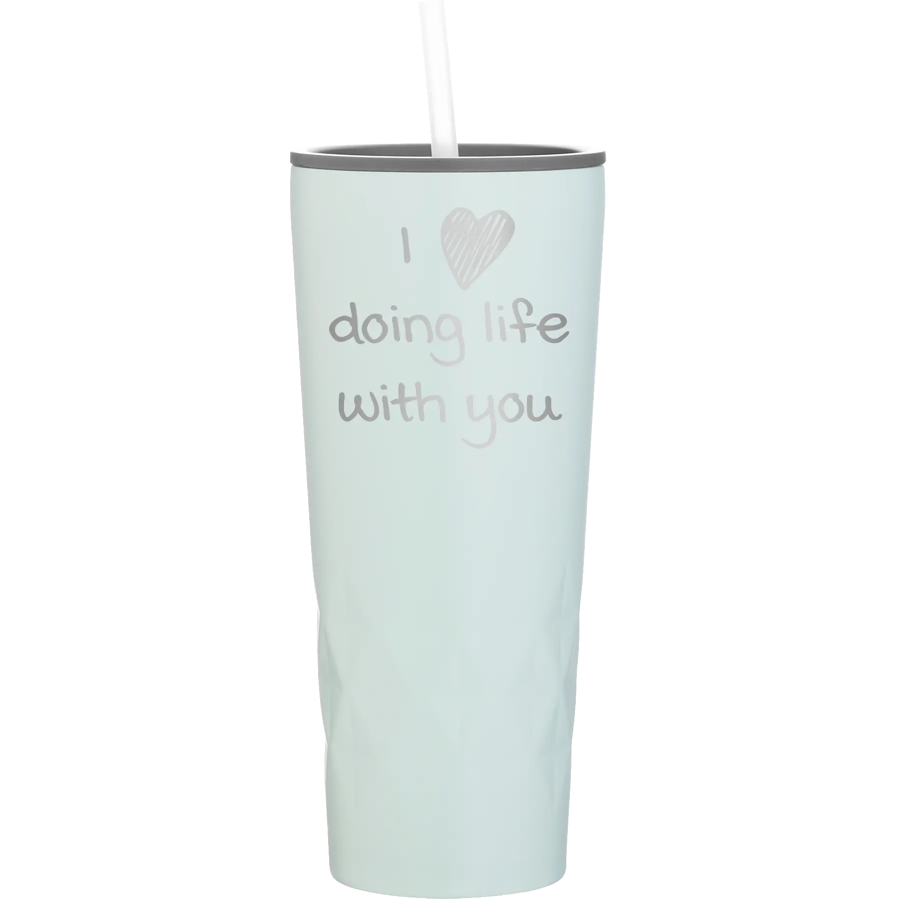 Laser etched meadow 20 oz vacuum insulated tumbler with 'I Love Doing Life With You' design