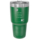 Laser etched green 30 oz vacuum insulated tumbler with 'You Are the King of My Heart' design
