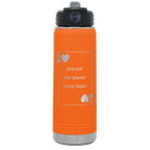 Laser etched orange 20 oz vacuum insulated water bottle with 'You Are the Queen of My Heart' design