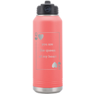 Laser etched coral 32 oz vacuum insulated water bottle with 'You Are the Queen of My Heart' design