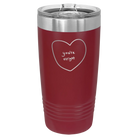 Laser etched maroon 20 oz vacuum insulated tumbler with 'Hand Drawn You're Alright' design