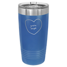 Laser etched royal blue 20 oz vacuum insulated tumbler with 'Hand Drawn You're Alright' design