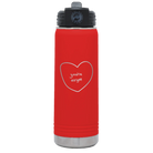 Laser etched red 20 oz vacuum insulated water bottle with 'Hand Drawn You're Alright' design