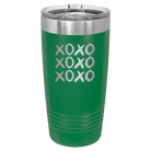 Laser etched green 20 oz vacuum insulated tumbler with 'XOXO x3' design