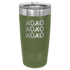 Laser etched olive green 20 oz vacuum insulated tumbler with 'XOXO x3' design