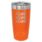 Laser etched orange 20 oz vacuum insulated tumbler with 'XOXO x3' design