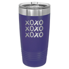 Laser etched purple 20 oz vacuum insulated tumbler with 'XOXO x3' design
