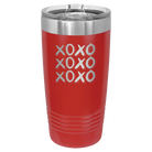 Laser etched red 20 oz vacuum insulated tumbler with 'XOXO x3' design
