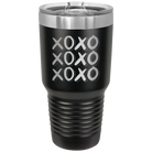 Laser etched black 30 oz vacuum insulated tumbler with 'XOXO x3' design