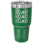 Laser etched green 30 oz vacuum insulated tumbler with 'XOXO x3' design