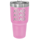 Laser etched light purple 30 oz vacuum insulated tumbler with 'XOXO x3' design