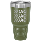 Laser etched olive green 30 oz vacuum insulated tumbler with 'XOXO x3' design
