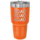 Laser etched orange 30 oz vacuum insulated tumbler with 'XOXO x3' design