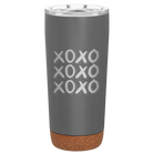 Laser etched storm gray 20 oz vacuum insulated tumbler with 'XOXO x3' design