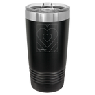 Laser etched black 20 oz vacuum insulated tumbler with 'Be Mine Card' design