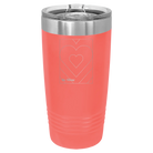 Laser etched coral 20 oz vacuum insulated tumbler with 'Be Mine Card' design