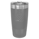 Laser etched dark gray 20 oz vacuum insulated tumbler with 'Be Mine Card' design