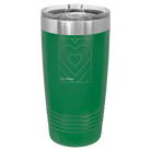 Laser etched green 20 oz vacuum insulated tumbler with 'Be Mine Card' design