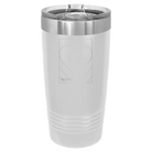 Laser etched white 20 oz vacuum insulated tumbler with 'Be Mine Card' design