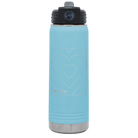 Laser etched light blue 20 oz vacuum insulated water bottle with 'Be Mine Card' design