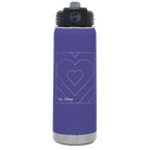 Laser etched purple 20 oz vacuum insulated water bottle with 'Be Mine Card' design