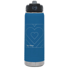 Laser etched royal blue 20 oz vacuum insulated water bottle with 'Be Mine Card' design