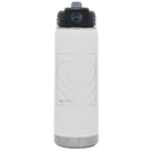 Laser etched white 20 oz vacuum insulated water bottle with 'Be Mine Card' design