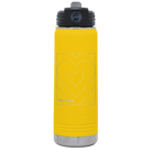 Laser etched yellow 20 oz vacuum insulated water bottle with 'Be Mine Card' design