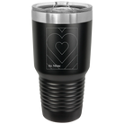 Laser etched black 30 oz vacuum insulated tumbler with 'Be Mine Card' design