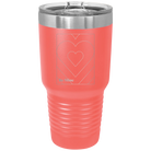 Laser etched coral 30 oz vacuum insulated tumbler with 'Be Mine Card' design
