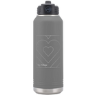 Laser etched dark gray 32 oz vacuum insulated water bottle with 'Be Mine Card' design