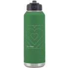 Laser etched green 32 oz vacuum insulated water bottle with 'Be Mine Card' design