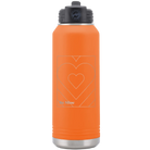Laser etched orange 32 oz vacuum insulated water bottle with 'Be Mine Card' design
