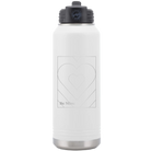 Laser etched white 32 oz vacuum insulated water bottle with 'Be Mine Card' design