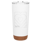 Laser etched white 20 oz vacuum insulated tumbler with 'Be Mine Card' design