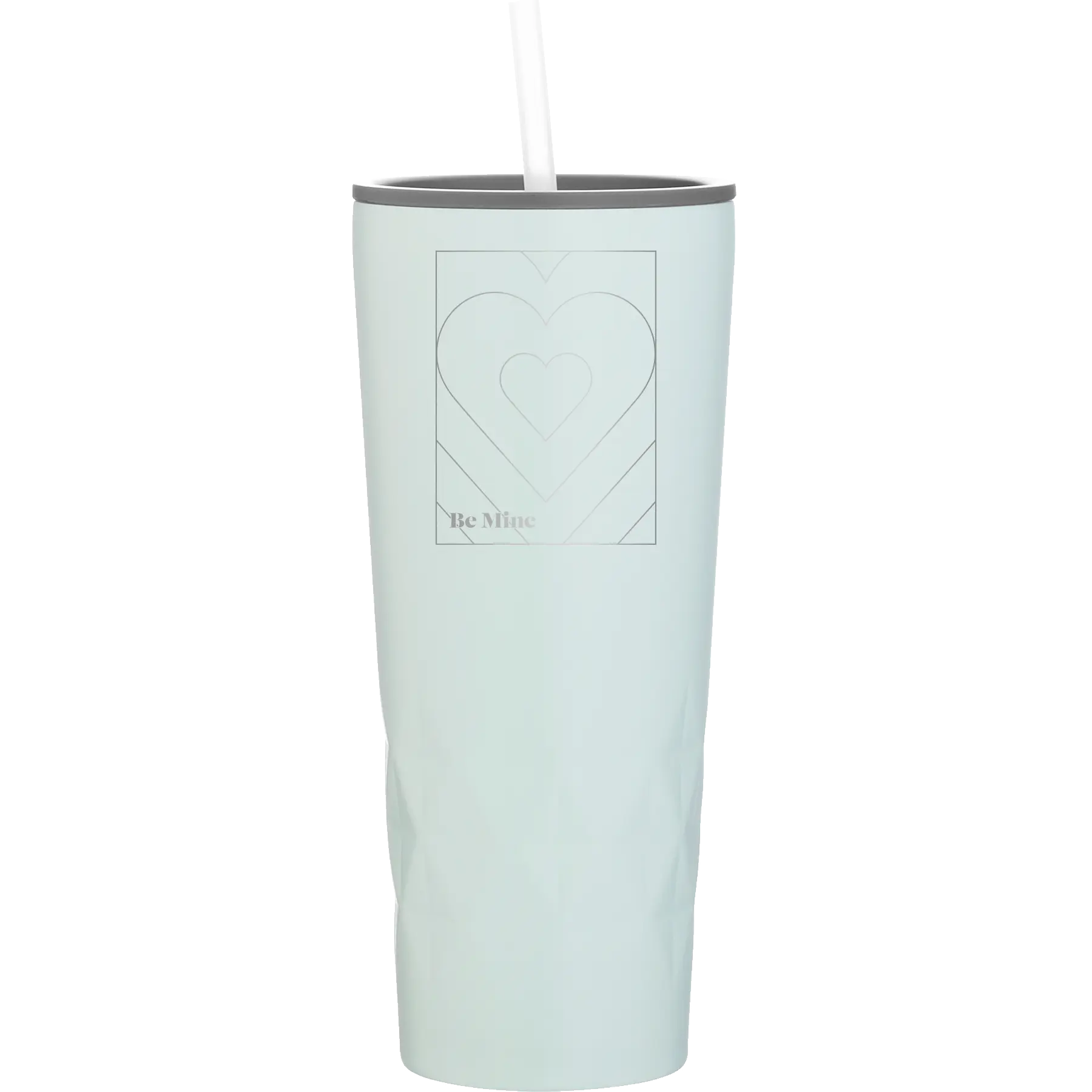 Laser etched meadow 20 oz vacuum insulated tumbler with 'Be Mine Card' design