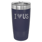 Laser etched navy 20 oz vacuum insulated tumbler with 'I Love Us' design