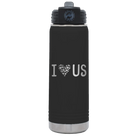 Laser etched black 20 oz vacuum insulated water bottle with 'I Love Us' design